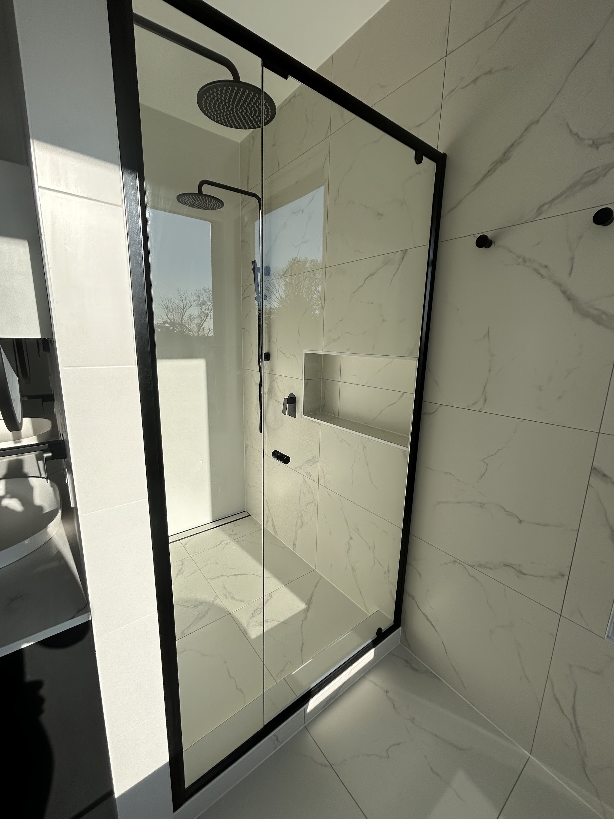 Clean glass shower enclosure